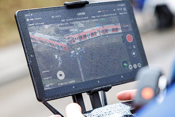 Das Live-Bild einer Drohne vom Technischen Hilfswerk (THW). Das Live-Bild einer Drohne vom Technischen Hilfswerk (THW).