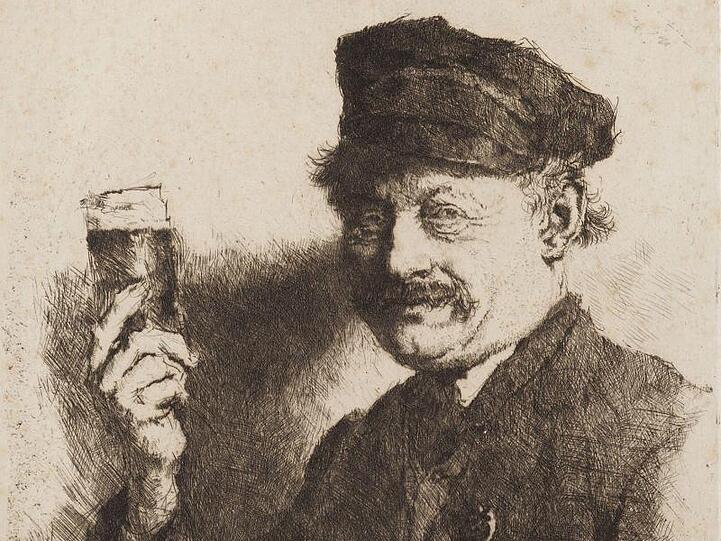 Die Radierung "Der Trinker" von Wilhelm Leibl.