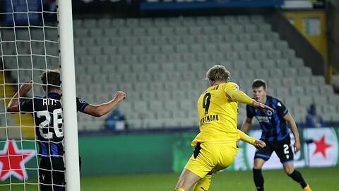 BVB-Stürmer Erling Haaland (M.) erzielte das 2:0 in Brügge.