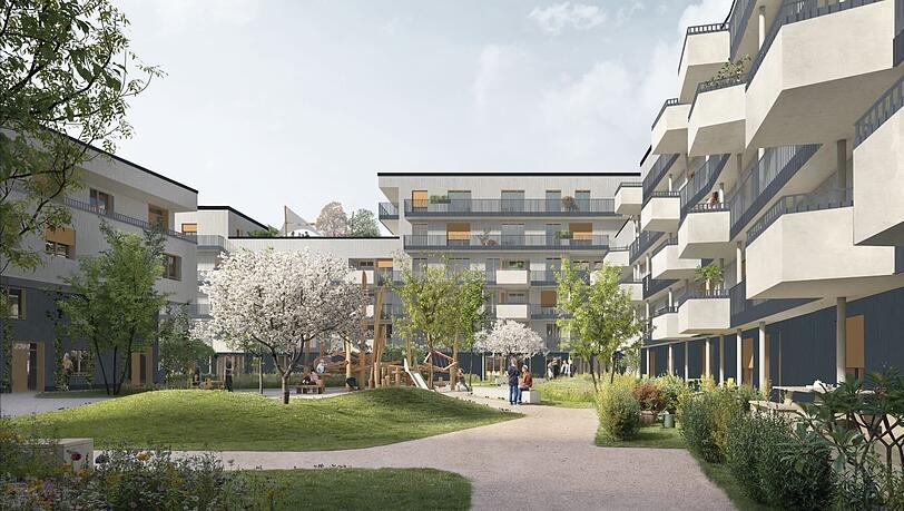Den Innenhof gestalten die Landschaftsarchitekten von Studio B naturnah. Den Innenhof gestalten die Landschaftsarchitekten von Studio B naturnah.