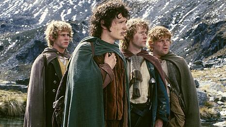 V.l.: Dominic Monaghan, Elijah Wood, Billy Boyd und Sean Astin in "Der Herr der Ringe: Die Gef&auml;hrten".