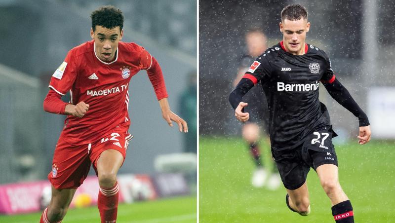 Sind erstmals beim A-Team von Bundestrainer Joachim Löw dabei: Bayern- Profi Jamal Musiala (l) und Leverkusens Florian Wirtz.