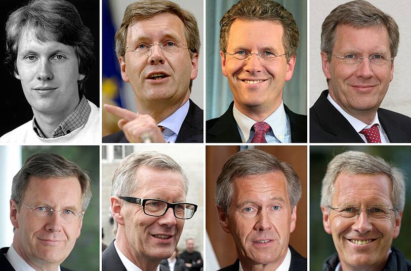 Die Wandlungen des Christian Wilhelm Walter Wulff: In der oberen Reihe sieht man die Anfänge bis zum Ministerpräsidenten, in der unteren Reihe erst als Bundespräsident, dann direkt nach dem Rücktritt, dann viele Monate danach, schließlich ein Bild aus diesen Tagen.
