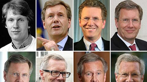 Die Wandlungen des Christian Wilhelm Walter Wulff: In der oberen Reihe sieht man die Anfänge bis zum Ministerpräsidenten, in der unteren Reihe erst als Bundespräsident, dann direkt nach dem Rücktritt, dann viele Monate danach, schließlich ein Bild aus diesen Tagen.