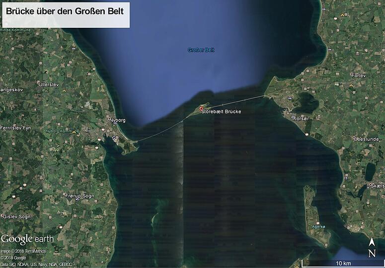 Die Brücke über den Großen Belt (Storebaelt) in Dänemark.