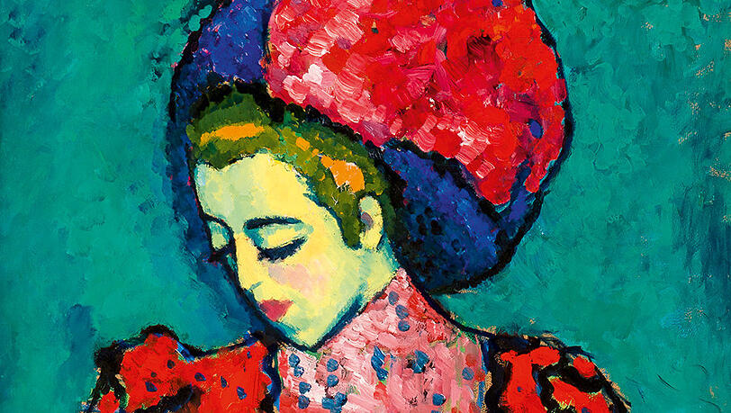 Alexej von Jawlensky: "Mädchen mit Pfingstrosen" (1909, Öl auf Pappe, Sperrholz). Alexej von Jawlensky: "Mädchen mit Pfingstrosen" (1909, Öl auf Pappe, Sperrholz).