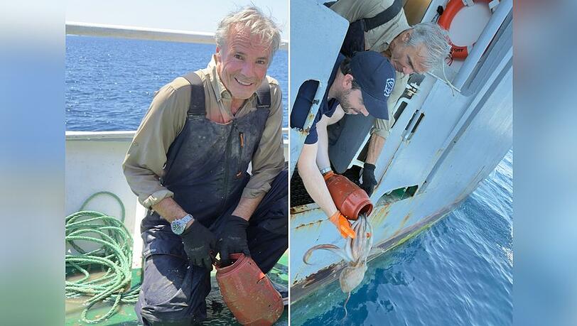 "Hannes Jaenicke im Einsatz für den Oktopus": Im Rahmen der "Sea Shepherd"-Kampagne in Griechenland befreien Hannes Jaenicke und Peter Hammarstedt einen Oktopus aus einer illegalen Falle.