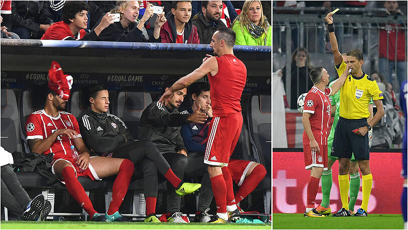 12. September 2017: Ribéry ist beim Champions-League-Gruppenspiel gegen Anderlecht genervt von seiner Auswechslung, pfeffert sein Trikot weg und verweigert den Handschlag mit dem Trainer.