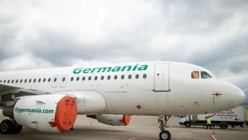 Ein Flugzeug der insolventen Berliner Fluggesellschaft Germania. Foto: Daniel Karmann/dpa/Archivbild Ein Flugzeug der insolventen Berliner Fluggesellschaft Germania. Foto: Daniel Karmann/dpa/Archivbild