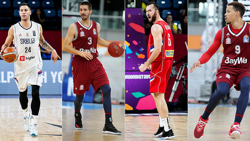 Bayerns neues Viererpack: Stefan Jovic und Milan Macvan, die mit Serbien gerade EM-Silber geholt haben, sowie die US-Amerikaner Jared Cunningham und Braydon Hobbs (von links).