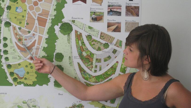 Eine Studierende erklärt ihre Garten-Vision. Eine Studierende erklärt ihre Garten-Vision.