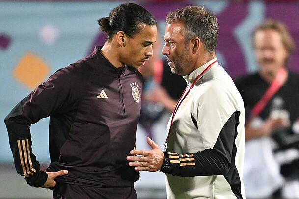 Einwechselspieler und Bundestrainer: Sané (l.) und Flick. Einwechselspieler und Bundestrainer: Sané (l.) und Flick.