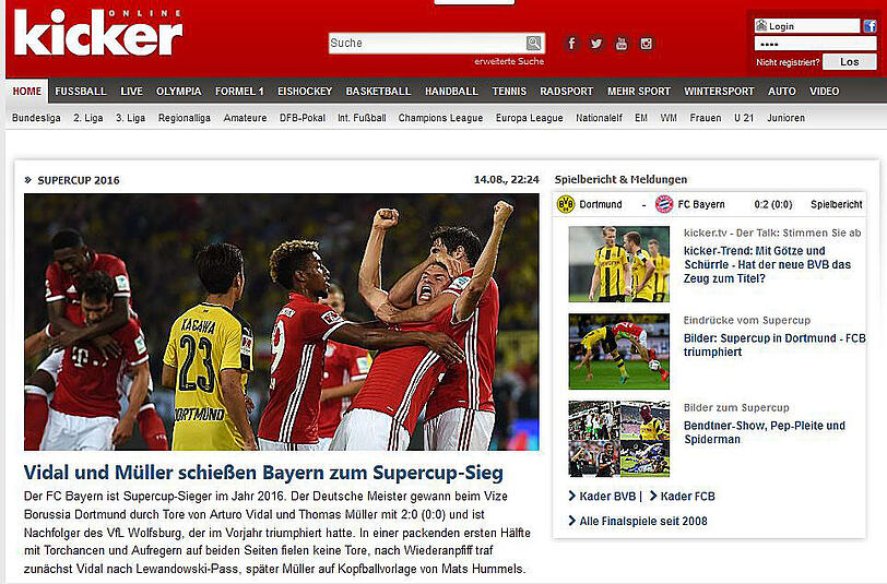 Ähnlich halten es die Sportredakteure des "Kicker" nach dem Erfolg des FC Bayern im Supercup gegen Borussia Dortmund.