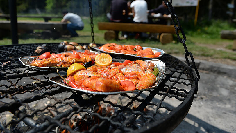 Hähnchenfleisch brutzelt auf einem Grillplatz über der Glut. In Hähnchen- und Putenfleisch aus Supermärkten finden sich immer noch antibiotika-resistente Keime. Hähnchenfleisch brutzelt auf einem Grillplatz über der Glut. In Hähnchen- und Putenfleisch aus Supermärkten finden sich immer noch antibiotika-resistente Keime.
