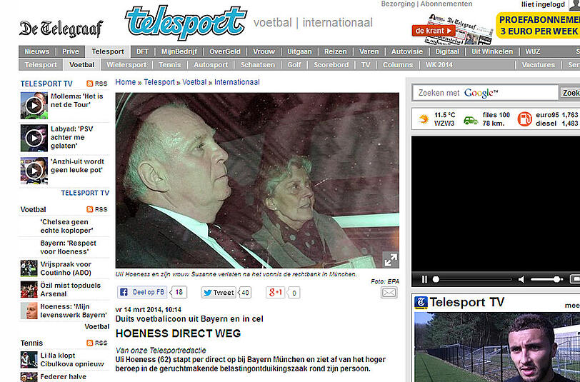 "Hoeness direct weg": Die Zeile des holländischen Telegraaf ist selbsterklärend.