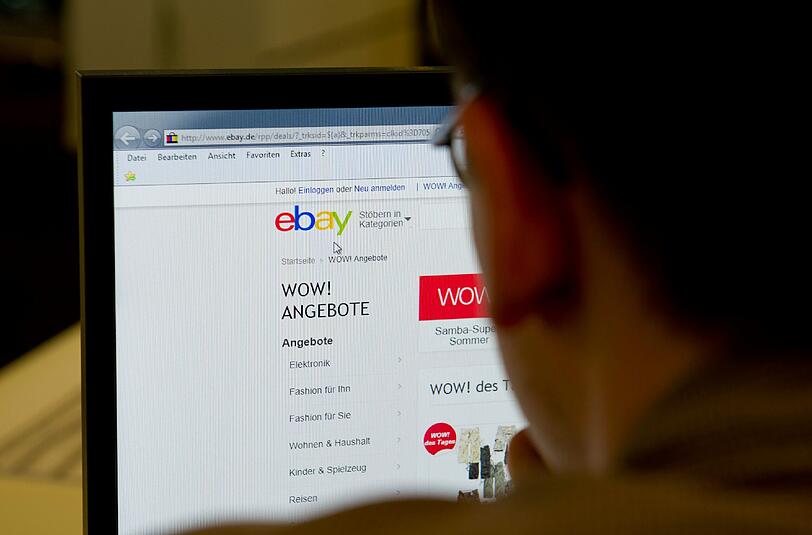 Computerbildschirm, auf dem die Ebay-Startseite angezeigt ist. Foto: Inga Kjer/Illustration