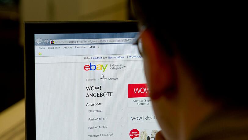 Computerbildschirm, auf dem die Ebay-Startseite angezeigt ist. Foto: Inga Kjer/Illustration