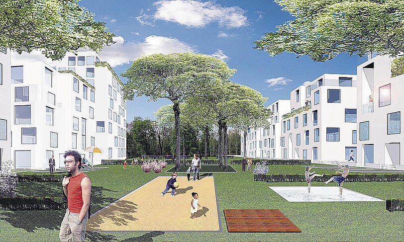 Ein neues Wohn-Quartier für 2500 Menschen: Im Agfa-Park wurde bei der Planung auf viel Grün geachtet.