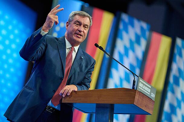 CSU-Chef Markus S&ouml;der auf dem Parteitag. Er w&uuml;rde Berlin gerne den Geldhahn zudrehen.
