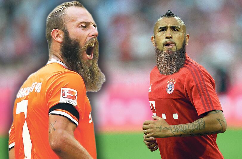 Haarige Sache: Arturo Vidal (rechts) mit Bart von Darmstadts Marco Sailer (l.).