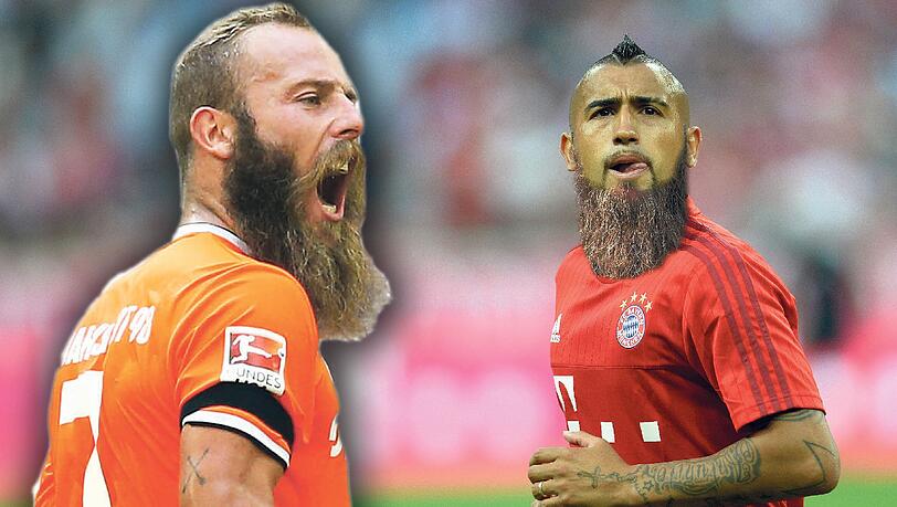 Haarige Sache: Arturo Vidal (rechts) mit Bart von Darmstadts Marco Sailer (l.). Haarige Sache: Arturo Vidal (rechts) mit Bart von Darmstadts Marco Sailer (l.).