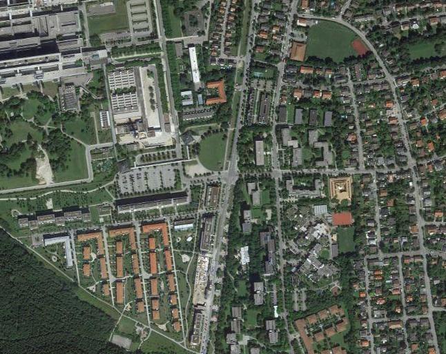 Hadern von oben. Hier das Areal rund um den Max-Lebsche-Platz.