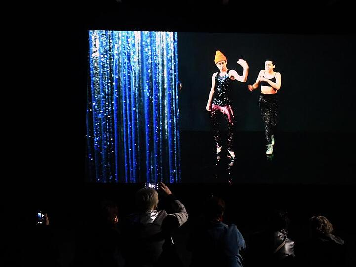 Die Videoinstallation "Moving Backwards" des Künstlerinnenduos Pauline Boudry und Renate Lorenz im Schweizer Pavillion: