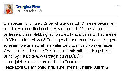 So sieht's Georgina. Der Facebook-Post der Dschungel-Zwicke nach ihrem Zelt-Rauswurf.