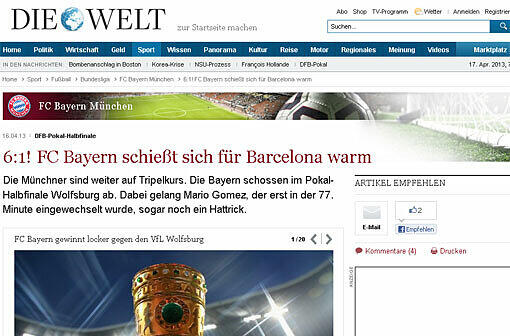 "FC Bayern schießt sich für Barcelona warm", heißt es bei "Welt.de".