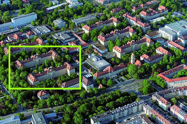 Das Gelände des Schwabinger Krankenhauses in Schwabing-West. Innerhalb des gelben Rahmens wird saniert und umgebaut. Auf 7.794 Quadratmetern entstehen 132 Wohnungen fürs Pflegepersonal. Das Gelände des Schwabinger Krankenhauses in Schwabing-West. Innerhalb des gelben Rahmens wird saniert und umgebaut. Auf 7.794 Quadratmetern entstehen 132 Wohnungen fürs Pflegepersonal.
