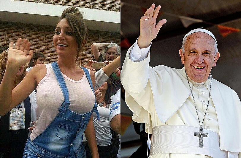 Victoria Xipolitakis: in diesem Outfit kam sie Papst Franziskus zu nahe - und wurde abgeführt.
