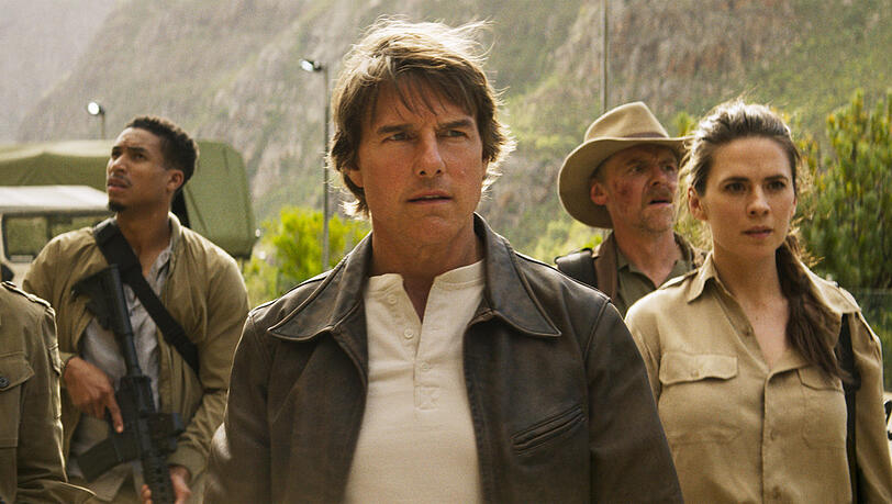 Tom Cruise (Ethan Hunt), Pom Klementieff (Paris), Greg Tarzan Davis (Degas), Simon Pegg (Benji Dunn) und Hayley Atwell (Grace) in Mission: Impossible - The Final Reckoning. Tom Cruise (Ethan Hunt), Pom Klementieff (Paris), Greg Tarzan Davis (Degas), Simon Pegg (Benji Dunn) und Hayley Atwell (Grace) in Mission: Impossible - The Final Reckoning.