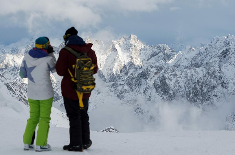 Skifahrer auf der Zugspitze.