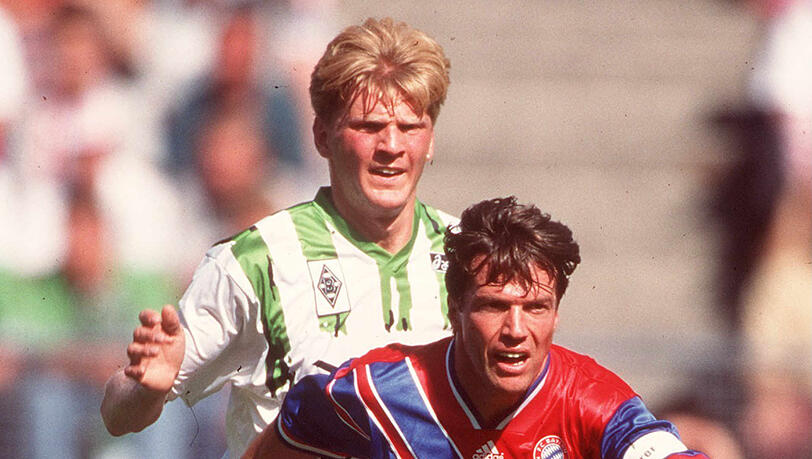 Anfangs Gegner, später Teamkollegen: Stefan Effenberg (hinten), damals noch bei Mönchengladbach, gegen Bayern-Kapitän Lothar Matthäus. Anfangs Gegner, später Teamkollegen: Stefan Effenberg (hinten), damals noch bei Mönchengladbach, gegen Bayern-Kapitän Lothar Matthäus.