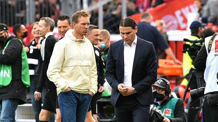 Julian Nagelsmann (li.) und Gerardo Seoane stecken mit ihren Teams in der Krise.