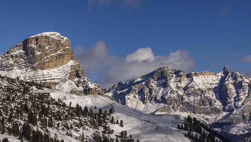 Auch im Winter sch&ouml;n und beliebt: Aussicht am Gr&ouml;dner Joch.
