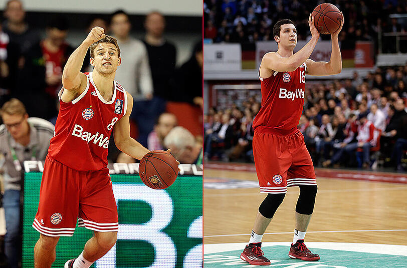 Versenkten sämtliche Dreier-Versuche und warfen den FC Bayern Basketball zum Rekord: Heiko Schaffartzik (l.) und Paul Zipser.