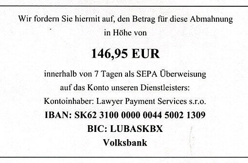 Ausriss aus dem Betrugs-Brief, der der AZ vorliegt. Sehr dubios: Das Geld soll auf ein slowakisches Konto überwiesen werden.