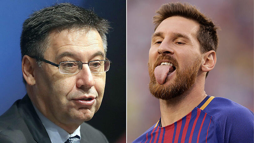 "Es gibt keine Probleme, wir sind ganz ruhig", sagt Bartomeu (links) über die Verlängerung des Vertrages von Messi (rechts).