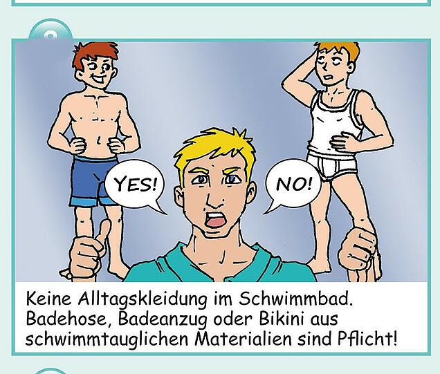 Immer mehr Badegäste kommen nur mit Unterhose - das ist nicht erlaubt, sagt Regel 8.