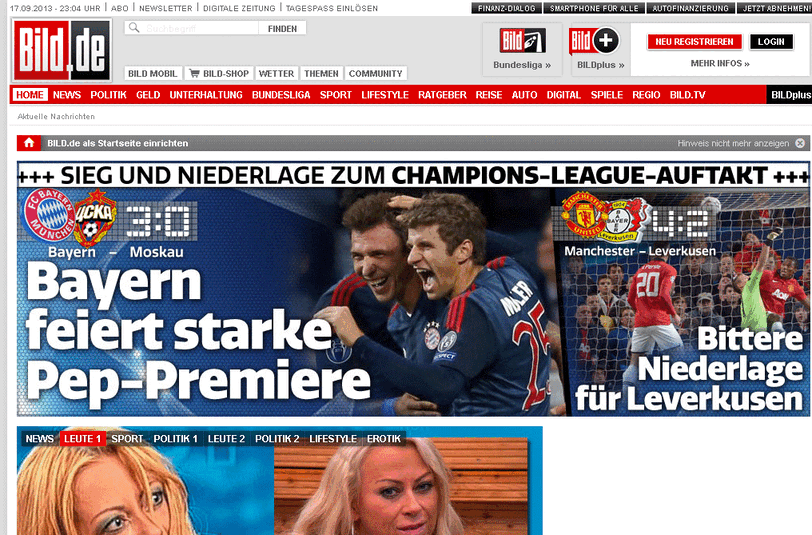 Bild.de titelt: "Bayern feiert starke Pep-Premiere"