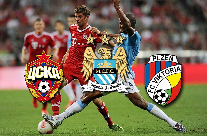 Bayerns Gegner: Viktoria Pilsen und ZSKA Moskau führen derzeit ihre Ligen an. ManCity (Mitte) hat ein prall gefülltes Konto.