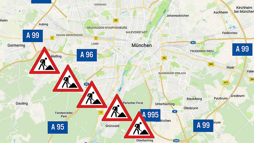 Kein echter Autobahnring: Die A99 läuft nicht um die ganze Stadt, im Süden und Südwesten ist die Autobahn unterbrochen.