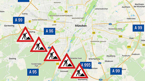 Kein echter Autobahnring: Die A99 läuft nicht um die ganze Stadt, im Süden und Südwesten ist die Autobahn unterbrochen.