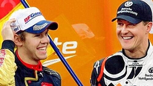 Nächstes Jahr wohl Rivalen auf der Rennbahn: Sebastian Vettel (l.) und Michael Schumacher. Nächstes Jahr wohl Rivalen auf der Rennbahn: Sebastian Vettel (l.) und Michael Schumacher.