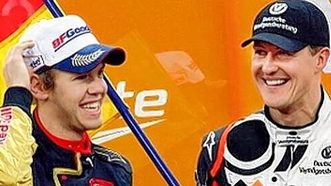 Nächstes Jahr wohl Rivalen auf der Rennbahn: Sebastian Vettel (l.) und Michael Schumacher.