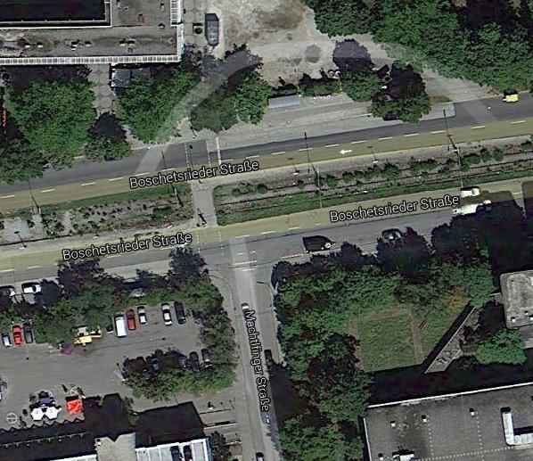 Hier kreuzen sich Boschetsrieder und Machtlfinger Straße.