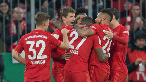 Der FC Bayern jubelt beim Sieg im DFB-Pokal gegen die TSG Hoffenheim