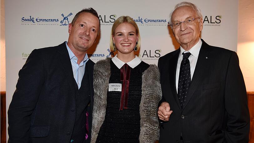 Karl-Heinz Zacher mit Tochter Nina und Edmund Stoiber bei dem Event von Zachers Stiftung "faceALS".