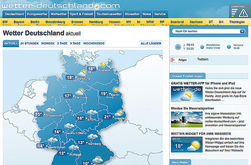 Lückenhafte Wetterinfos und nur befriedigende Vorhersagen bei wetter-deutschland.com bringen die Note 3,1.